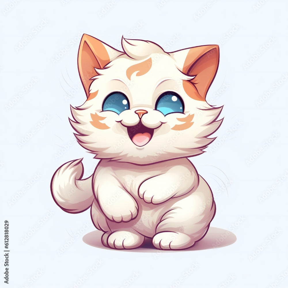 Happy cat cartoon mascot on white background Generative AI Happy cat cartoon mascot on white background Generative AI