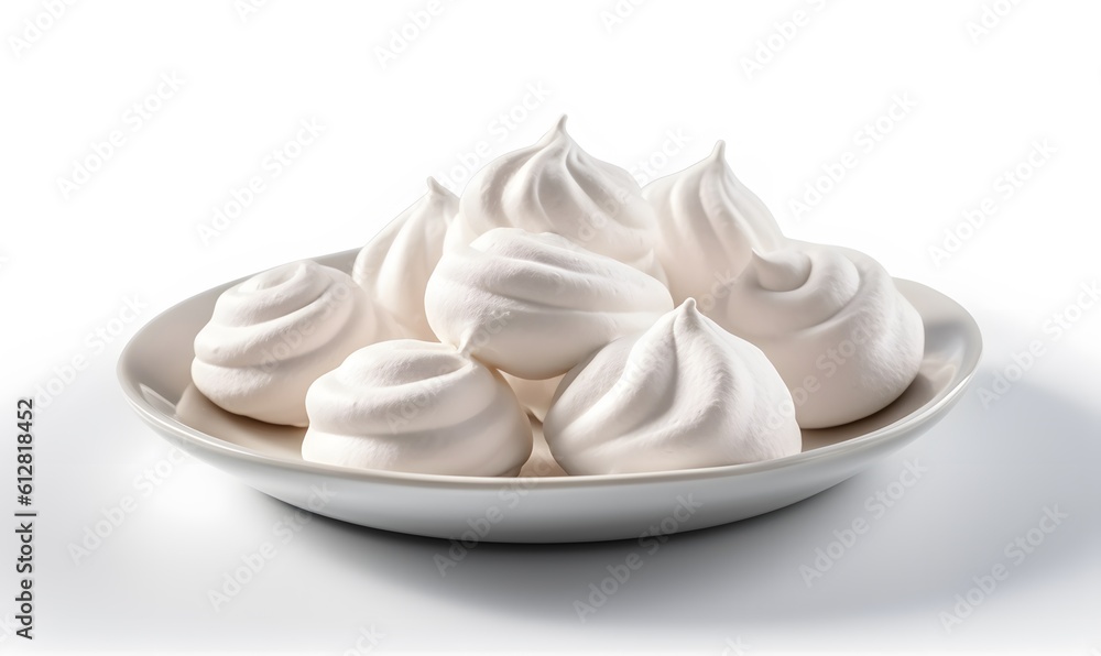 A plate of Swiss meringue cookies, light and airy confections with a crisp exterior. Generative AI A plate of Swiss meringue cookies, light and airy confections with a crisp exterior. Generative AI