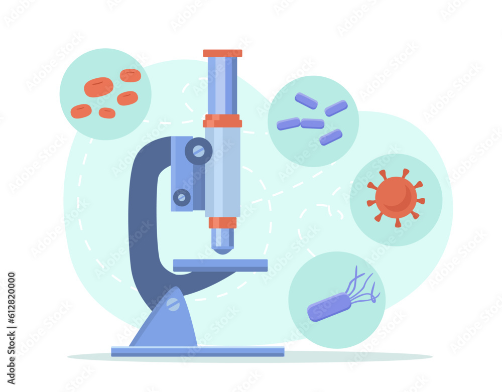 Microscope and bacteria concept. Biology and chemistry, scientific ...