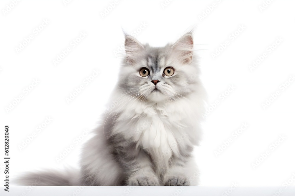 Fluffy white cat on white background Generative AI
