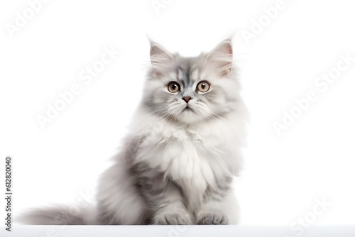 Fluffy white cat on white background Generative AI