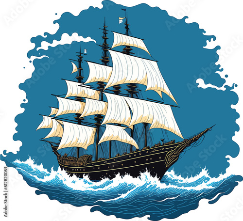 Wind Ship on Ocean Logo Vector