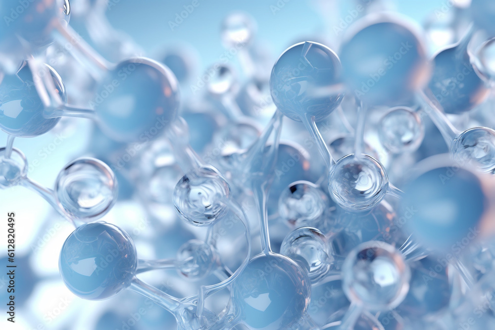 Hyaluronic acid or abstract molecules design, clear light blue color. AI Generative