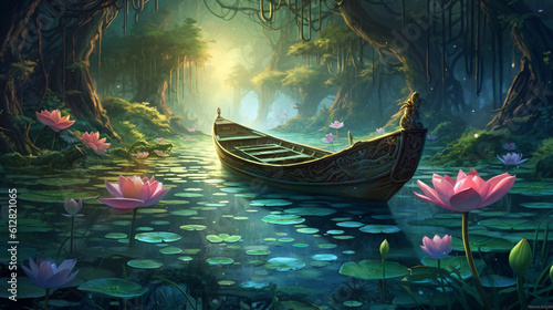 Boat in a fantasy river