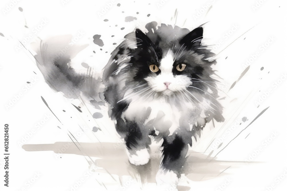 Ink Splattered Whiskers: A Creatively Painted Cat with Ink Blot Marks