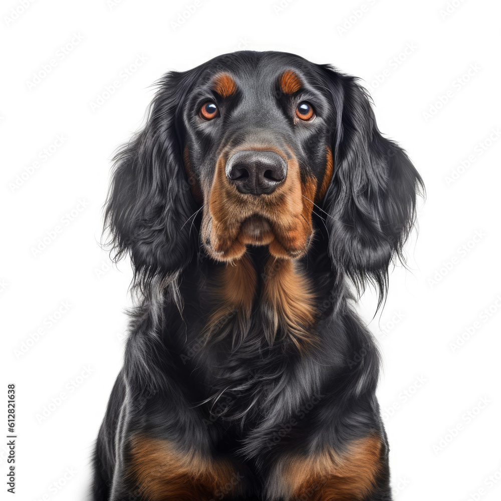 gordon setter portrait, isolated on a white background, ai generative