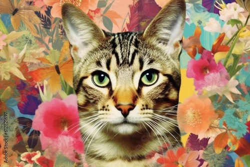 A Colorful and Abstract Watercolor Portrait of a Cat