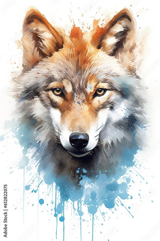 custom made wallpaper toronto digitalwolf on grunge watercolor background. illustration art.
