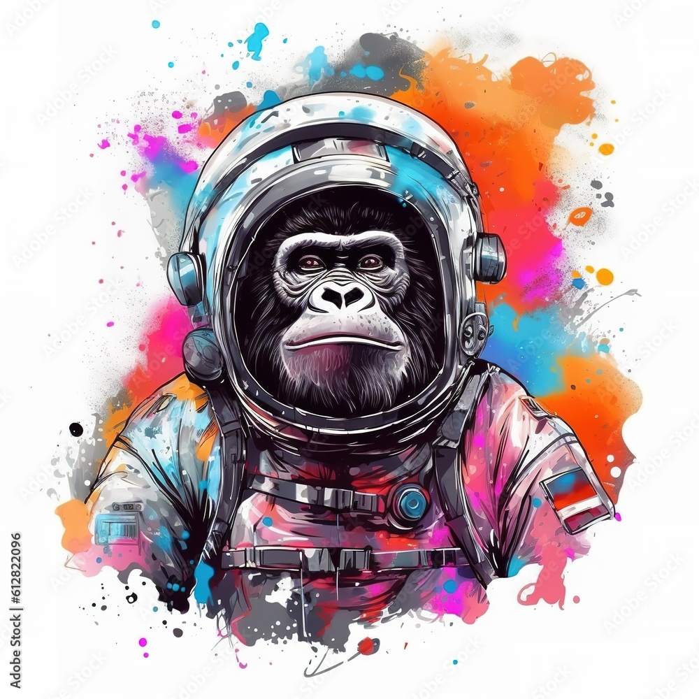 Astronaut dog wearing space helmet on grunge watercolor background. illustration art.