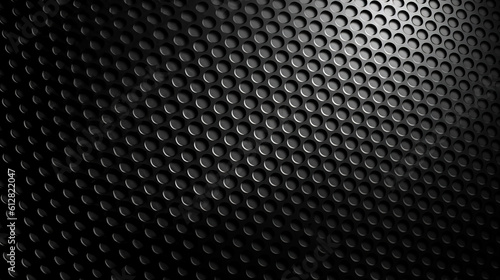 Black perforated metal plate. Metal grill. Black metal texture steel background. Perforated sheet metal. Abstract dark gray circle mesh pattern background texture. Black metallic background