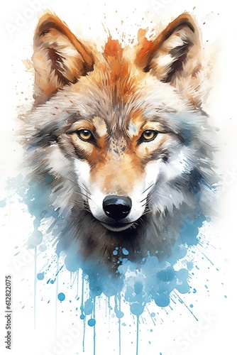 wolf on grunge watercolor background. illustration art.