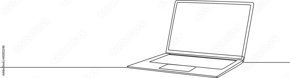 continuous single line drawing of laptop computer, line art vector illustration