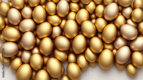 Attractive shiny golden eggs background, close-up shots, rich concept, vitality