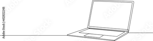 continuous single line drawing of laptop computer, line art vector illustration