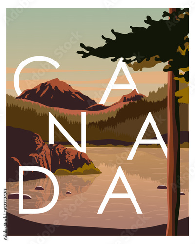 Canada travel poster Banff National Park Alberta banner, postcard