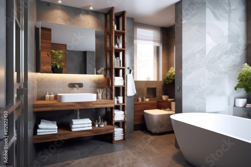 modern bathroom, minimal style, contemporary design, generative AI © MORLON