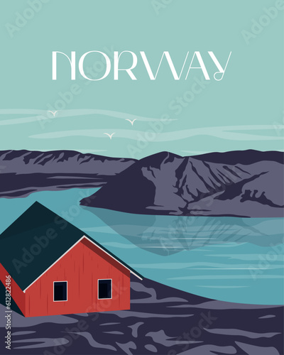 Norway travel poster banner Lofoten
