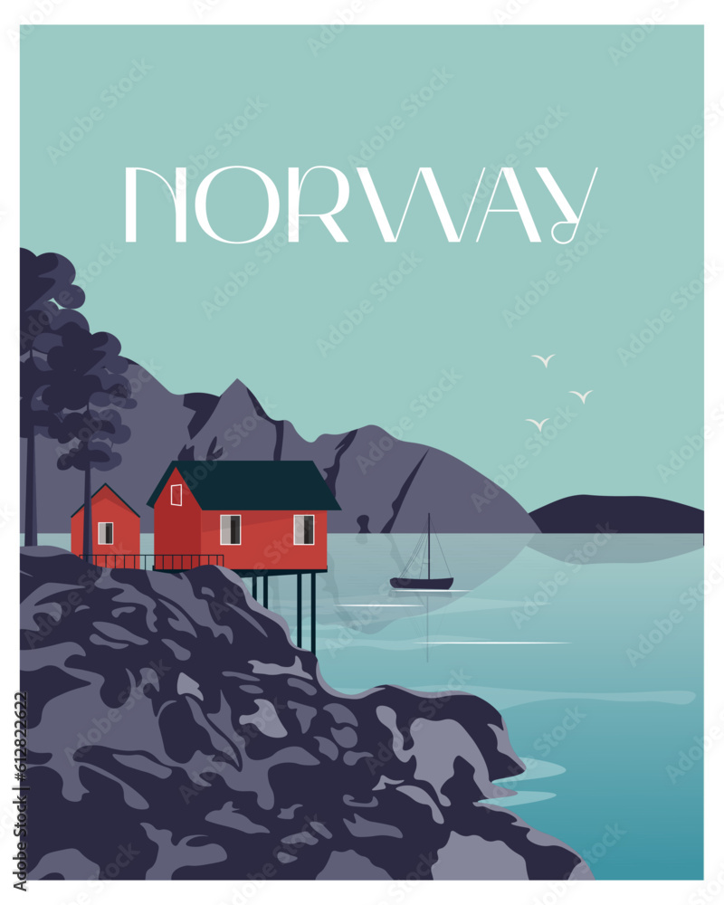 Norway Lofoten travel poster banner