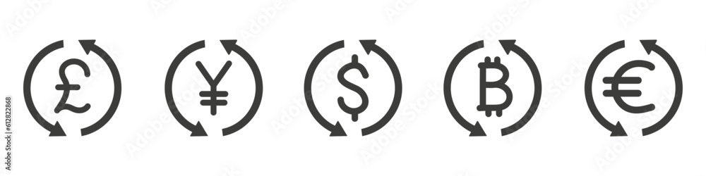 Money exchange and cashback icons with round arrows. Financial vector signs Money exchange and cashback icons with round arrows. Financial vector signs