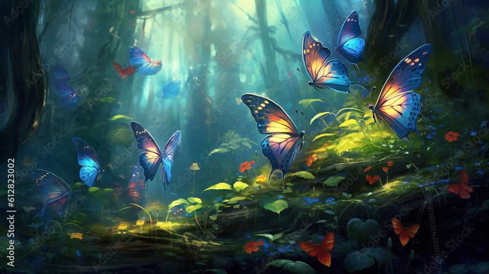 Fototapeta premium Fairy Butterflies In Mystic Forest