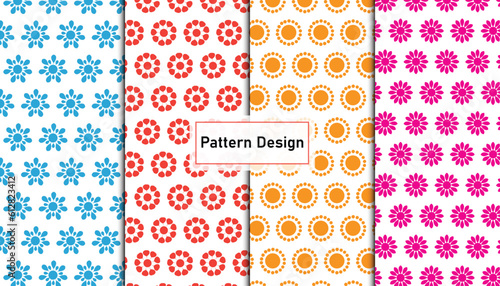 Seamless pattern design set with colorful flowers .
