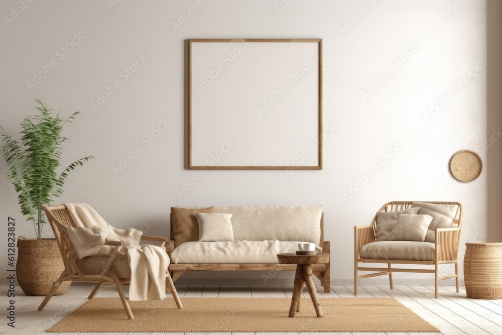 Blank Canvas in a Designer's Mockup Living Room, generative AI Blank Canvas in a Designer's Mockup Living Room, generative AI