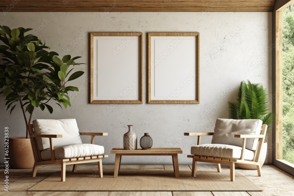 Inspiring Interior Mockups with Empty Frames, generative AI Inspiring Interior Mockups with Empty Frames, generative AI