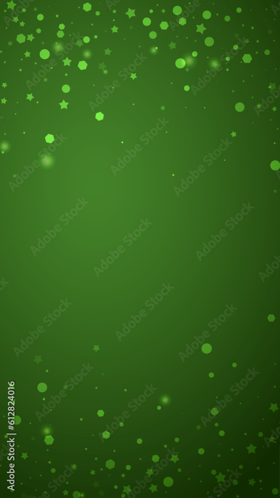 Beautiful snowfall christmas background. Subtle flying snow flakes and stars on christmas green background. Beautiful snowfall overlay template. Vertical vector illustration. Beautiful snowfall christmas background. Subtle flying snow flakes and stars on christmas green background. Beautiful snowfall overlay template. Vertical vector illustration.