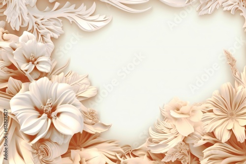 Thin line art empty floral border on white background Generative AI © LayerAce.com