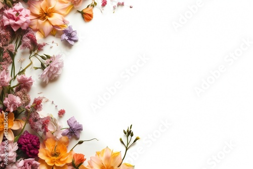 Thin line art empty floral border on white background Generative AI