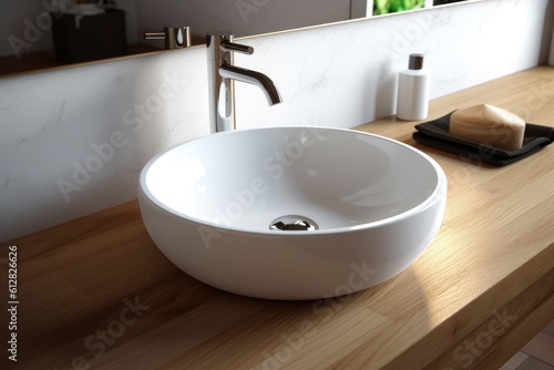 modern bathroom sink close up, minimal style, contemporary design, generative AI