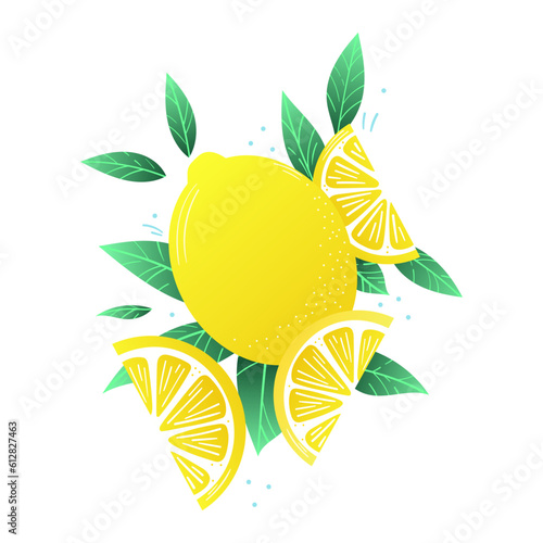 Lemon vector clip art, citrus fruit illustration with leaves