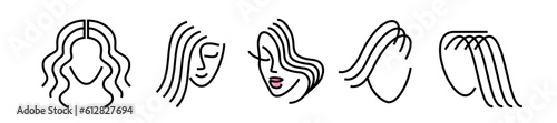 girl face logo drawn with a brush. beauty salon icons set