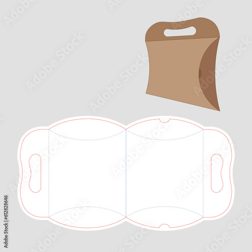 Pillow Box with handle, Template Vector with die cut