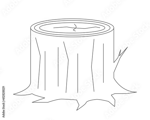 Tree stump in forest flat monochrome isolated vector object. Tree trunk. Deforestation. Editable black and white line art drawing. Simple outline spot illustration for web graphic design