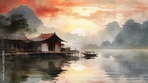 Chinese style artistic conception ink landscape illustration book