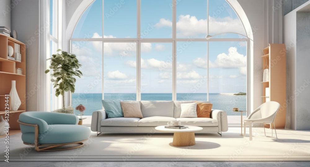 Modern luxury home showcase living room with ocean view Modern luxury home showcase living room with ocean view