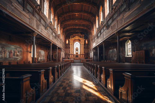 Interior of a church with no people.Image ai generate Image ai generate