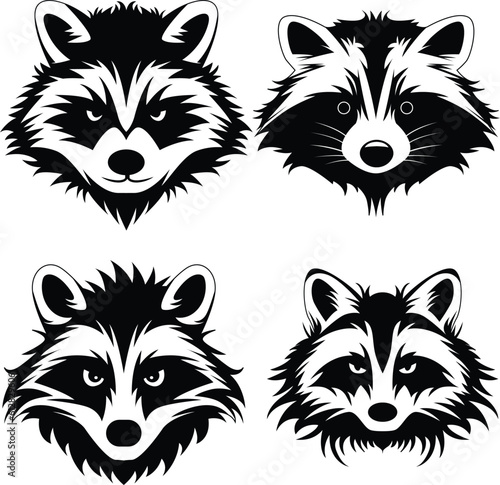 Set of Raccoons head illustrations. Raccon mascot cartoon