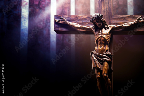 Crucified Jesus Christ. Symbol of catholic faith and christian worshiping.Image ai generate Image ai generate photo