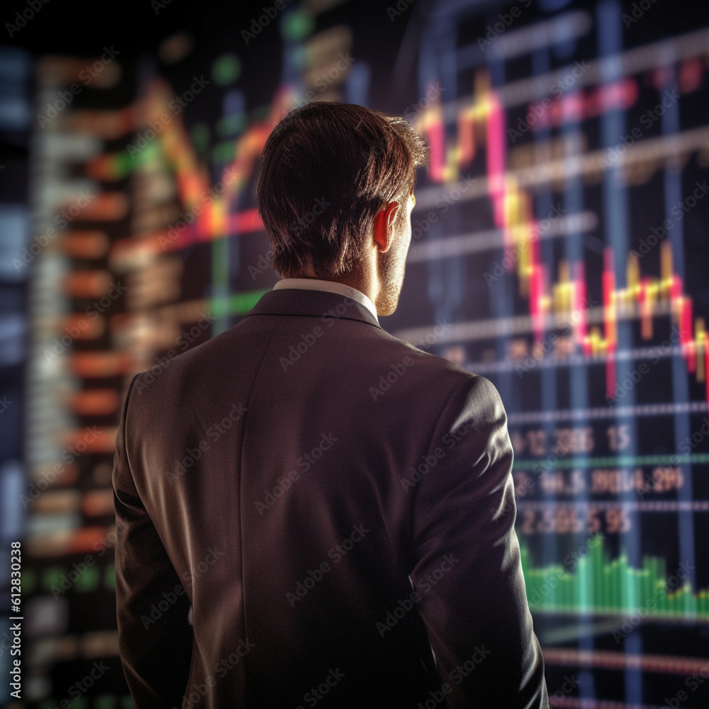Economist looking at the stock market charts. Generative AI. Economist looking at the stock market charts. Generative AI.