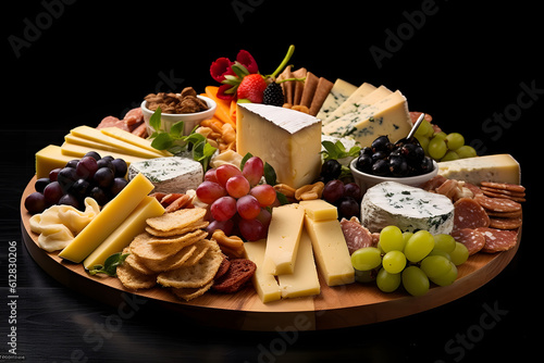 The artistry and mouthwatering beauty of a cheese platter. Generative AI.