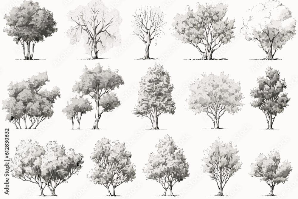 tree sketches, silhouette tree vector element tree sketches, silhouette tree vector element