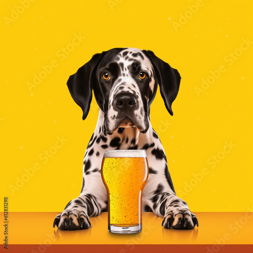 Dog with a beer. Generative AI.