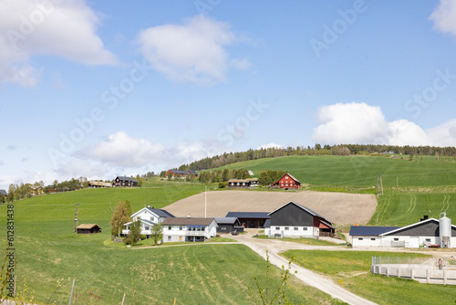 White clouds over agricultural area in Tynset,Tynset is a municipality in Østerdalen in Innlandet county. ,Norway,scandinavia,Europe photo