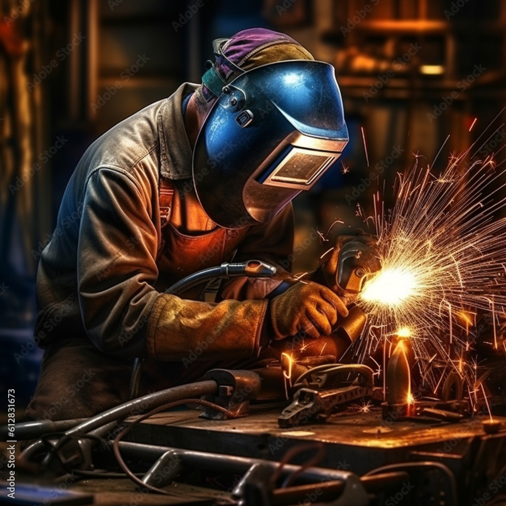 Welder working. Generative AI. Welder working. Generative AI.