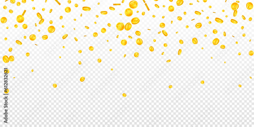 Indian rupee coins falling. Scattered gold INR Indian rupee coins falling. Scattered gold INR