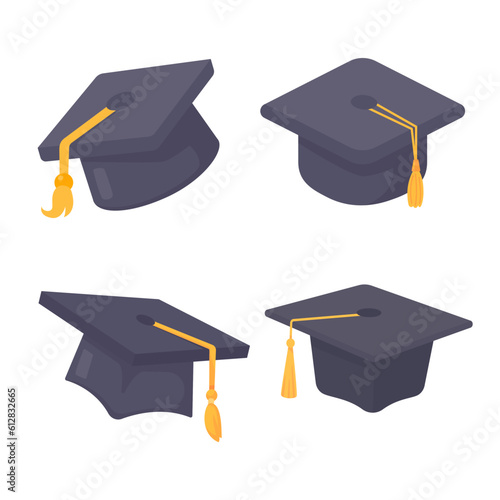 Black graduation cap with pompom. university student graduation cap