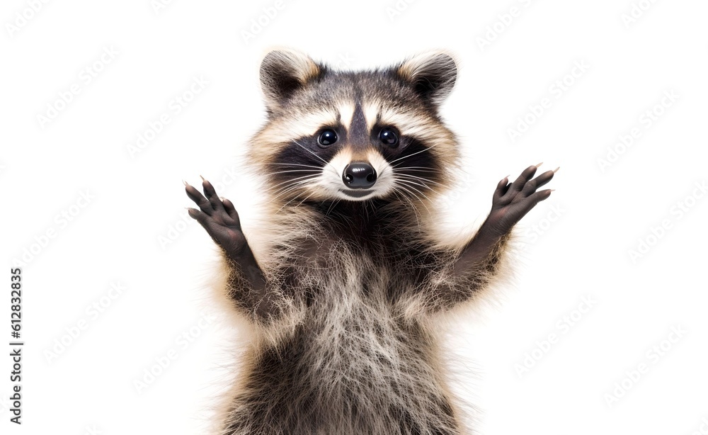 Fototapeta premium Cheerful raccoon on a white background. Generative AI.