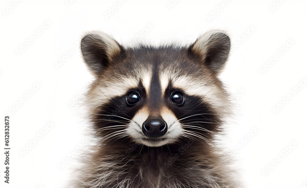 Cheerful raccoon on a white background. Generative AI.